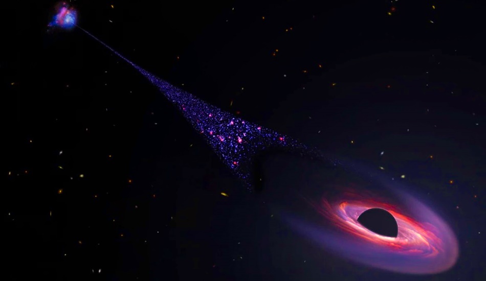 Черная дыра мчится в космосе и оставляет вереницу новых звезд – Hubble