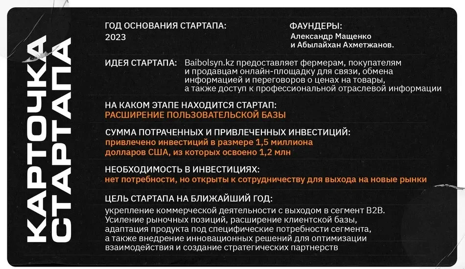 карточка стартапа Baibolsyn
