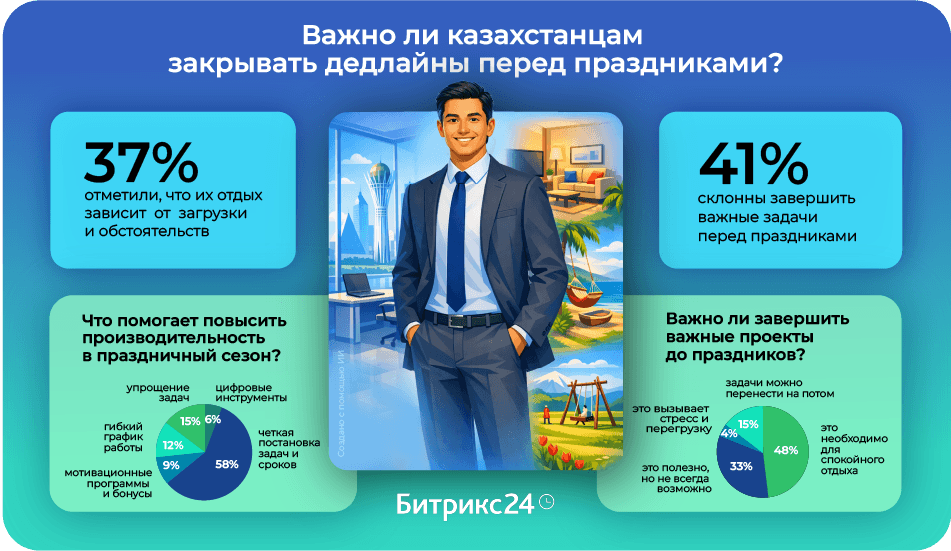 Как праздники влияют на продуктивность казахстанцев: свежее исследование Битрикс24 Казахстан