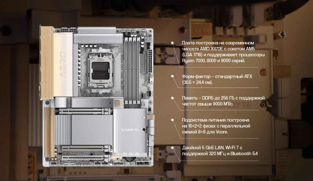 GIGABYTE X870E AERO X3D WOOD: мощная системная плата с изысканным дизайном